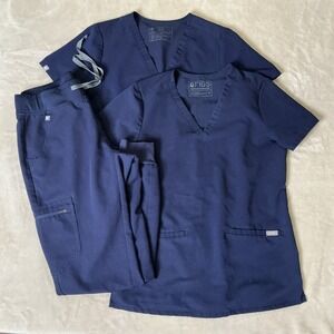 FIGS Scrubs LOT 3 PCS Casma Three-Pocket Tops & Yola Skinny Pants SMALL Navy